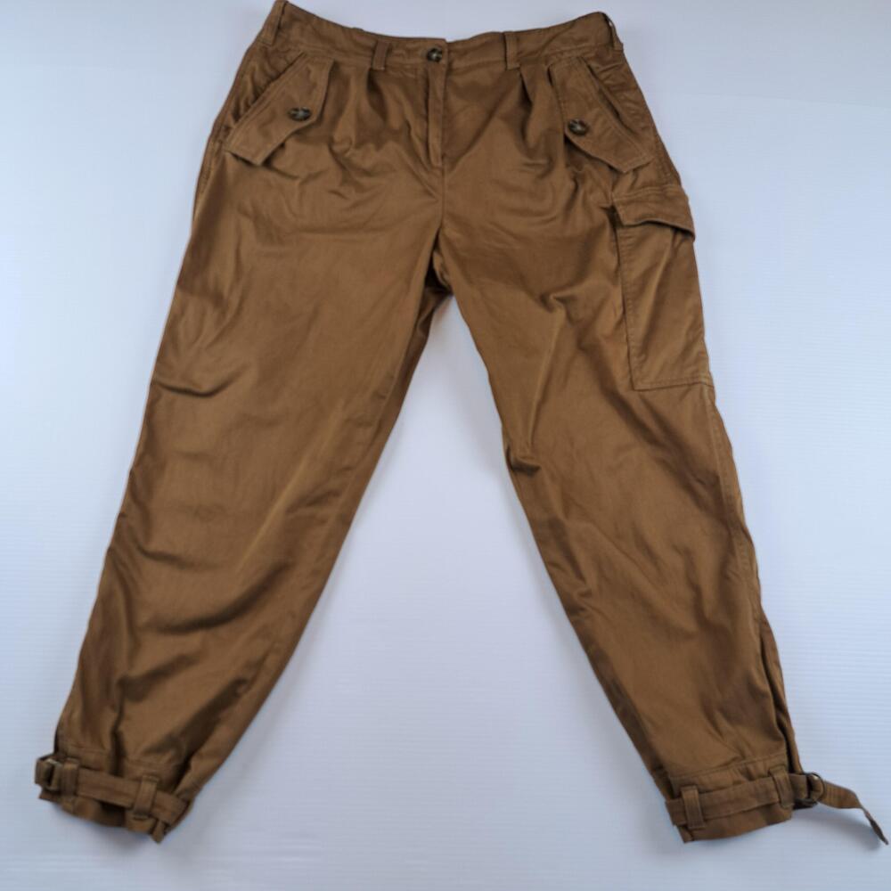 Reiss Pants Womens 8 Brown Bleeker Cargo Cuffed Strap Ankle Pockets Relaxed